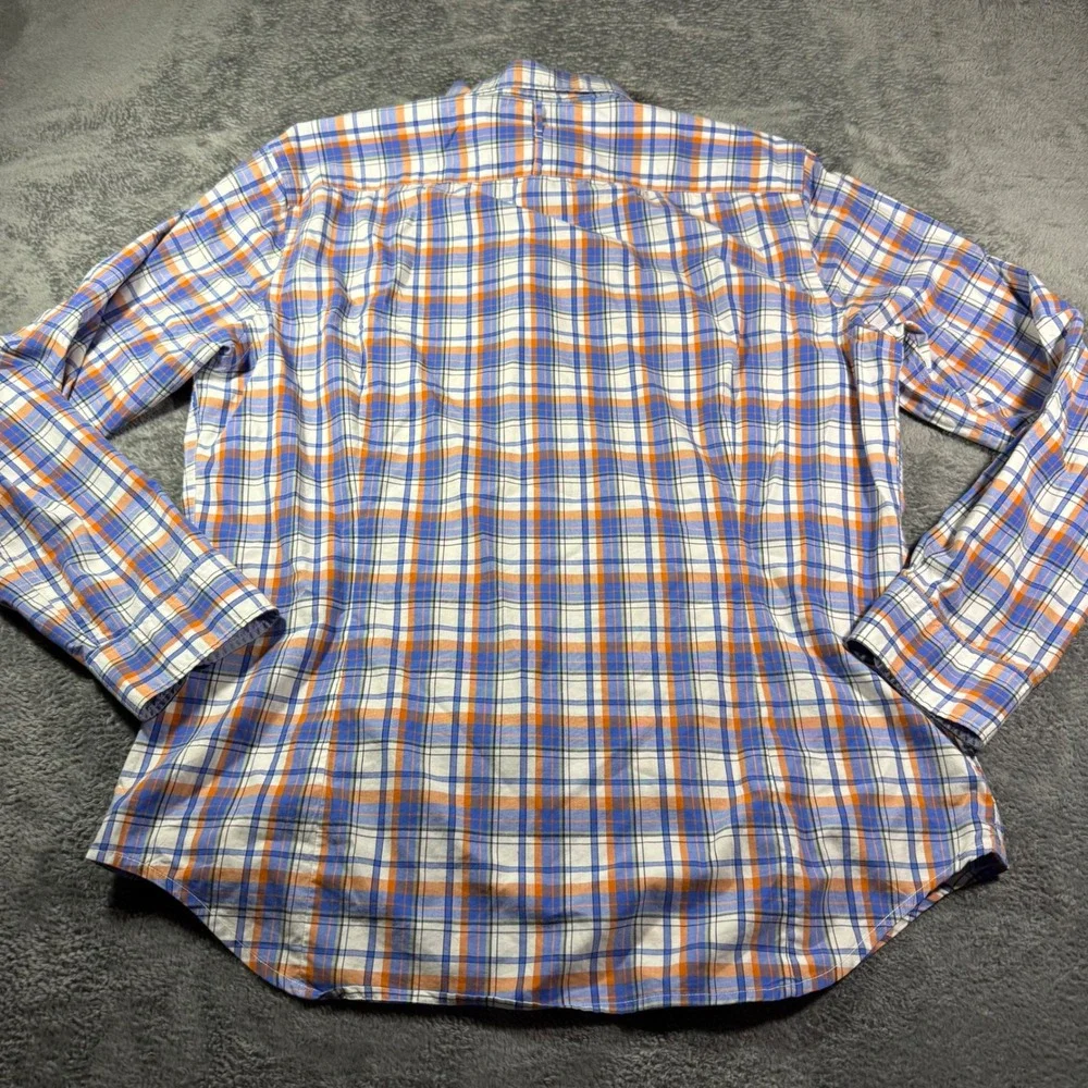 Banana Republic Mens Tailored Slim Fit Plaid Button Down Shirt Blue Orange L